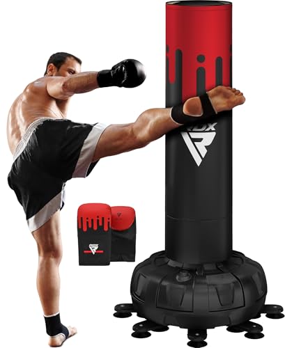 RDX XXL 330LBS Freestanding Punching Bag with Cover & Gloves – 72” Adult Heavy Pedestal Punch Bag Set - 17 Suction Cup 8 Extended Legs Stand Base - Kick Boxing MMA Home Gym Fitness - color: Black Red