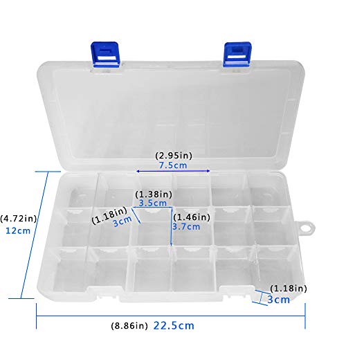 Qualsen 2 Pack 18 Grid Clear Plastic Bead Organizer Box with Adjustable Dividers, Tackle Box Organizer for Beads Jewelry Art Craft Earrings Nail Fishing Tackle and Small Items