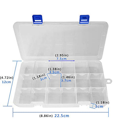 Qualsen 2 Pack 18 Grid Clear Plastic Bead Organizer Box with Adjustable Dividers, Tackle Box Organizer for Beads Jewelry Art Craft Earrings Nail Fishing Tackle and Small Items