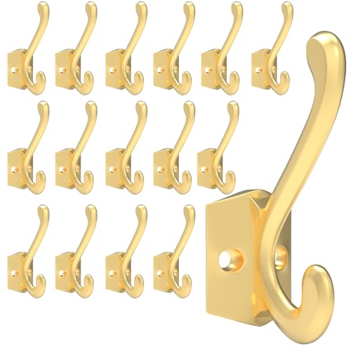 CBWLWJ 16 Pack Heavy Duty Metal Wall Hooks for Hanging, Wall Mounted Coat Hooks for Living Room, Bathroom, Kitchen – Hang Coat, Bag, Scarf, Towel, Hat, Key, Cup (Gold) - color: Gold