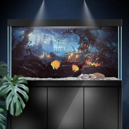 Aquarium Background Stickers - Pumpkin Halloween Night Trees - Fish Tank Reptile Terrarium Decor Poster (60 x 30 cm / (23.6 x 11.8 inches)) - size: 60 x 30 cm / (23.6 x 11.8 inches)