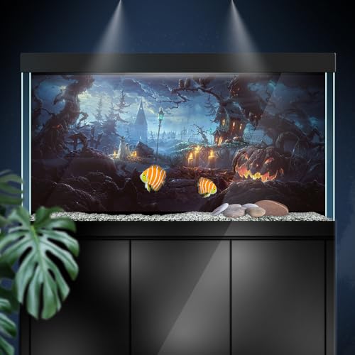 Aquarium Background Stickers - Pumpkin Halloween Night Trees - Fish Tank Reptile Terrarium Decor Poster (60 x 40 cm / (23.6 x 15.7 inches)) - size: 60 x 40 cm / (23.6 x 15.7 inches)