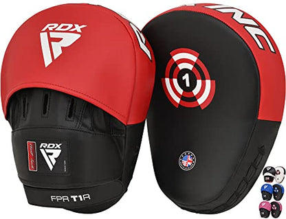 RDX Boxing Pads Focus Mitts, Maya Hide Leather Curved Hook and Jab Target Hand Pads, Great for MMA, Kickboxing, Martial Arts, Muay Thai, Karate Training, Padded Punching, Coaching Strike Shield - color: Red