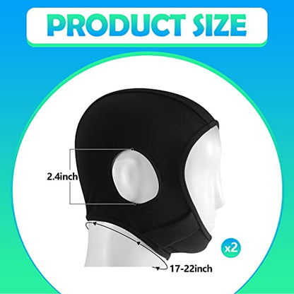 2 Pcs Wrestling Hair Cover Cap Grappling Hair Cap Black Full Cover Wrestling Headgear with Chin and Open Ears for MMA BJJ Judo Women Men