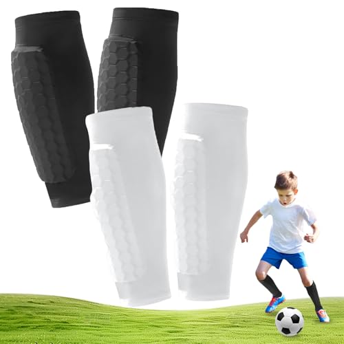 2 Pairs Soccer Shin Guards for Kids Youth Adult with Honeycomb Pads - color: Black+White, size: Large