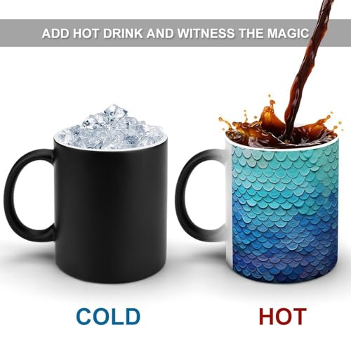 Heat Changing Mug Color Changing Mugs Blue Mermaid Fish Scale Printed Ceramic Heat Sensitive Coffee Cup Discoloration Mug Funny Mugs Magic Funny Art Mug