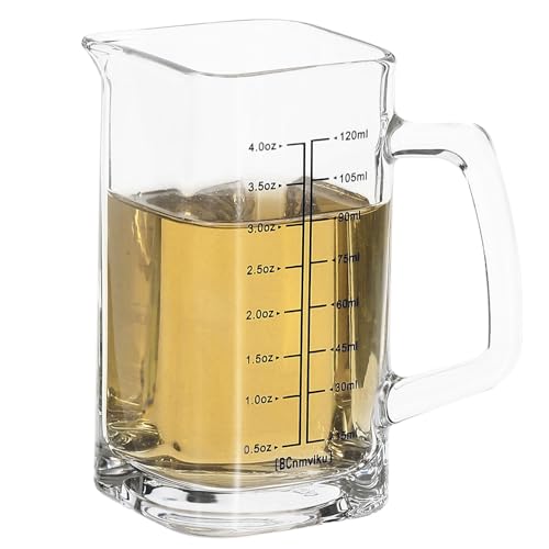 PATIKIL Glass Measuring Cup with Handle, 4 Ounce/120ml Glass Liquid Beaker Liquid Measure Cup with V-shaped Spout and 2 Scales for Kitchen Restaurant, Clear/Black