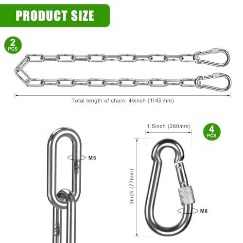 2Pcs 45" (3.75 ft) 304 Stainless Steel Hanging Chains with 4 Carabiners - color: Silver, size: 45"