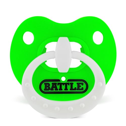 Battle Binky Oxygen Football Mouthguard | Maximum protection for safe secure fit, Built-in airflow channels, No boiling required, Advanced composite material - color: Neon Green/White