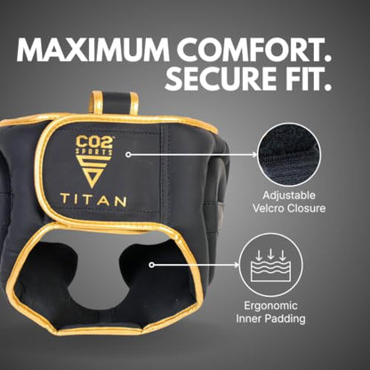 Titan Boxing Headgear, Training Head Guard, Protective Gear for MMA, Kickboxing, Muay Thai - color: GOLD, size: Large-X-Large
