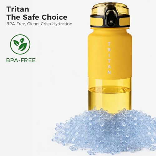 32oz Clear Tratin Water Bottle with Chug Lid - color: Yellow