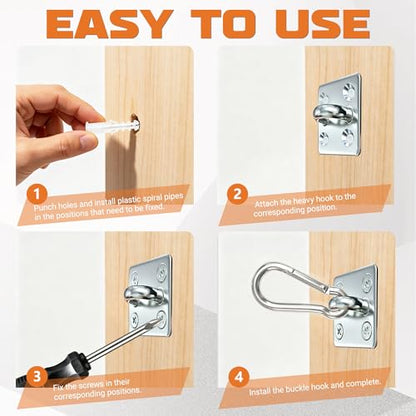 2Pcs M6 304 Stainless Steel Heavy Duty Pad Eye Plates w/Snap Hooks - size: 2pk M8