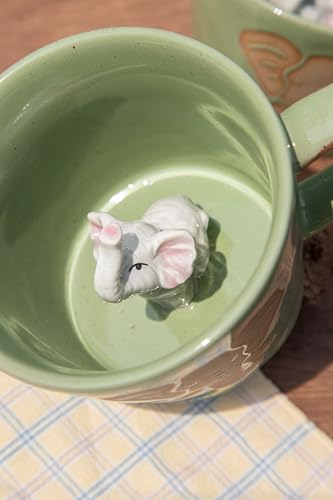 DIHOclub Elephant Coffee Cup Ceramic 3D Wild Animal Inside Mug,Cute Cartoon Handmade Figurine Mugs,Holiday and Birthday Gift for Coffee Milk Tea Lovers,12 O(Green Elephant) - color: Green Elephant