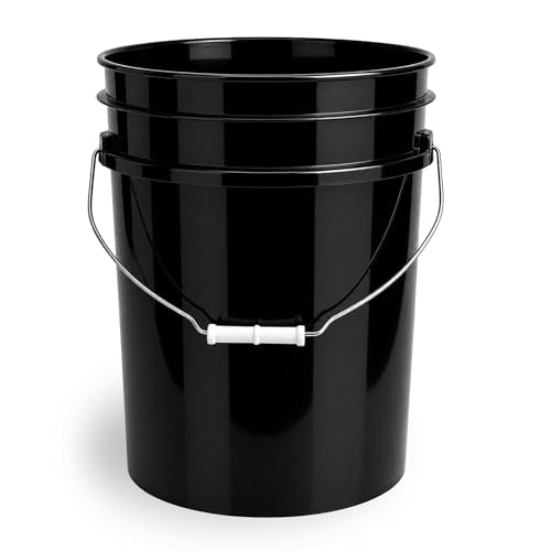 5 Gallon Bucket - Food Grade Bucket, Metal Handle Grip, BPA-Free, Heavy-Duty 90 Mil HDPE Plastic Pail, Stackable Utility Container, Made in USA, Lid Not Included, Black, 1 Pack - color: Black, size: 1 Pack