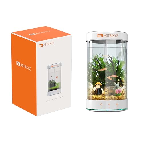 Aquarium Kit-1.5 Gallon Self-Cleaning Betta Fish Tank with 3-in-1 Filtration System, Oxygenation,Water Circulation, Multi-Color LED Lights - Quiet Desktop Aquarium for Home,Office & Gifts(White)