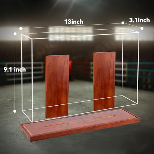 MMA Glove Display Case, No-Assembly Clear Acrylic Showcase with Wood Base - style: MMA 2 Glove Holder
