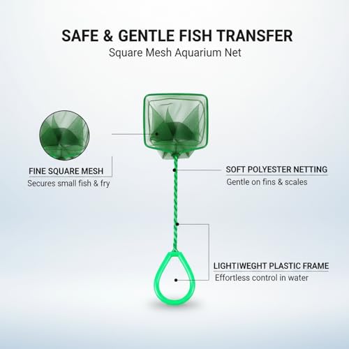 Green Square Mesh Aquarium Net for Fish Transfer and Tank Cleaning - size: 12.99 x 3.94 x 3.82"