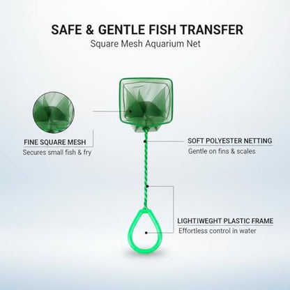 Green Square Mesh Aquarium Net for Fish Transfer and Tank Cleaning - size: 12.99 x 3.94 x 3.82"