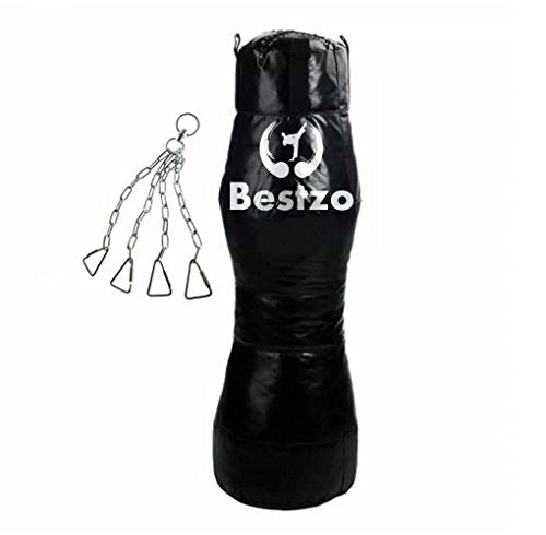 Bestzo MMA Punching Bag - Cylinder Shape Pound/Floor Striking -Synthetic Leather-Black-Unfilled - size: 59 inch