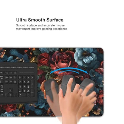 35.4 x 15.7 in, Waterproof XXL Large Mouse Pad for Desk, Extended Keyboard Mouse Mat for Computer Office, Big Laptop Mouse pad, Gaming Pc-Vintage Chic Rose Flowers