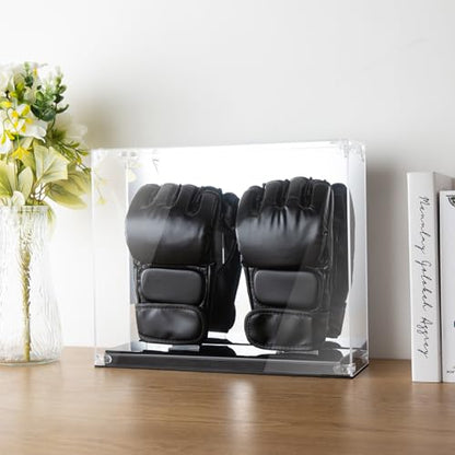 MMA Glove Display Case with Mirrored Back and Solid Base | Two-Glove Acrylic Holder for MMA, Boxing, Kickboxing and Sparring Gloves; Watch the Video to Assemble