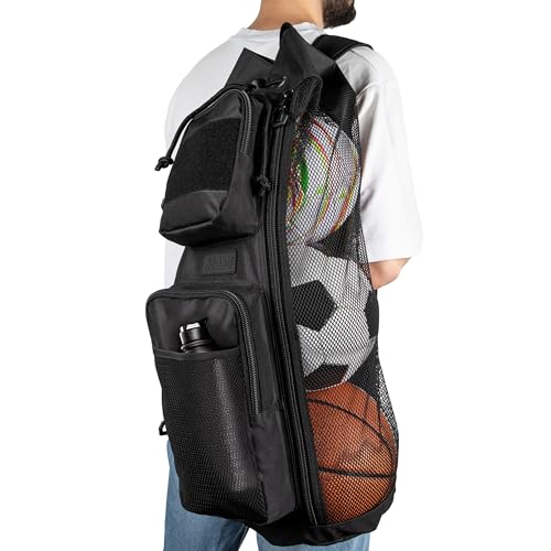 Mesh Sports Equipment Ball Bag with Shoulder Strap & Side Zipper | Heavy Duty Mesh, Side Zipper Access & Large Ball Capacity for Soccer, Basketball, Volleyball, Football, Training & Team Gear