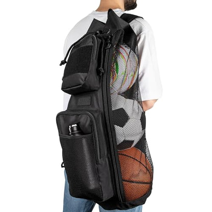Mesh Sports Equipment Ball Bag with Shoulder Strap & Side Zipper | Heavy Duty Mesh, Side Zipper Access & Large Ball Capacity for Soccer, Basketball, Volleyball, Football, Training & Team Gear