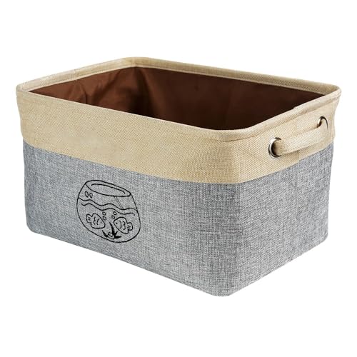 Fish Tank Kawaii Print Dog Toy Storage Basket Bin Pet Toy Box with Handle Foldable Organizer for Toy Clothing Supplies Grey - color: Fish Tank, size: Grey