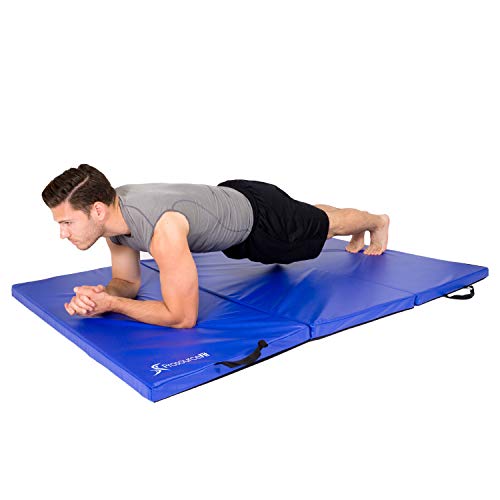 ProsourceFit Tri-Fold Folding Thick Exercise Mat 6’x4’ with Carrying Handles for Tumbling, Martial Arts, Gymnastics, Stretching, Core Workouts