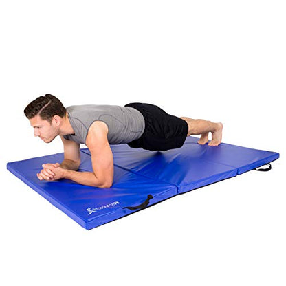 ProsourceFit Tri-Fold Folding Thick Exercise Mat 6’x4’ with Carrying Handles for Tumbling, Martial Arts, Gymnastics, Stretching, Core Workouts