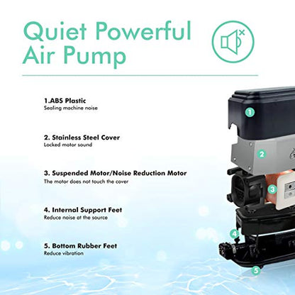 hygger Quiet <30dB Aquarium Air Pump, Adjustable Low Decibel Oxygen Fish Tank Pump 2 Air Outlets Ultra Silent Powerful Aerator Pump with Accessories Max 80GPH/160GPH/255GPH(10W, Up to 600Gallon) - size: 10W, Up to 600Gallon