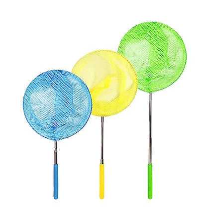 TSYAN Kids Telescopic Butterfly Fishing Nets for Kids Catching Insect Net Outdoor Tools for Catching Bugs Fish Insect Ladybird, Extendable 34 Inches and Anti Slip Grip (3Pcak) - color: 3 Pack