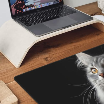 XXL Gaming Mouse Pad 35.4 x 15.7 Inch, Large Extended Desk Mousepad with Cat Design, Water-Resistant Surface & Stitched Edges, Non-Slip Rubber Base Desk Mat for Gaming, Office & Home - color: Cat