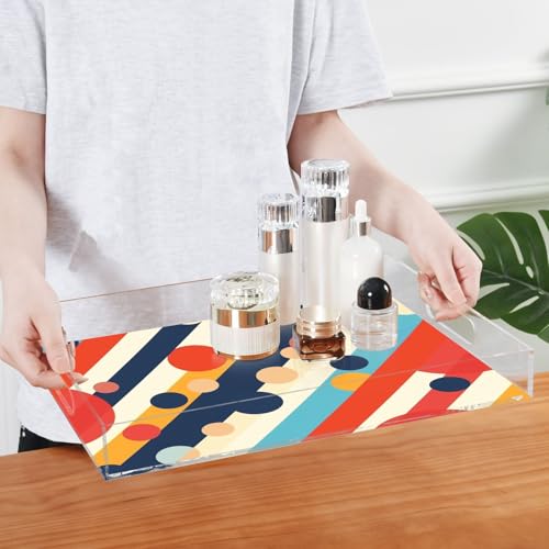Acrylic Tray Clear Serving Vanity Ottoman Bathroom Coffee Table Countertop Organizer Raised Edge Spill Proof Multicolor Stripe Retro - color: Multicolor Stripe Retro