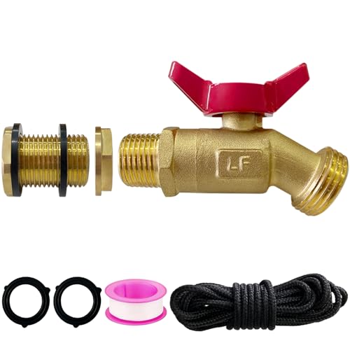 Rain Barrel Spigot Kit 3/4" GHT Brass Garden Hose Valve+Brass Garden Hose Bulkhead Fitting for Rain Barrels Aquariums Water Tanks Tubs Pools Spigot