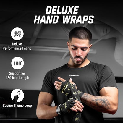 Hayabusa Deluxe Boxing Hand Wraps - 180in - color: Black/Gold, size: 180"