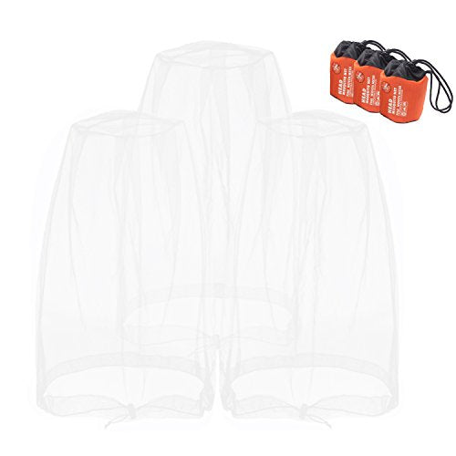 Mosquito Head Mesh Nets Gnat Face Netting for No See Ums Insects Bugs Gnats Biting Midges from Any Outdoor Activities, Works Over Most Hats Comes with Free Stock Pouches (3pcs, White) - color: White