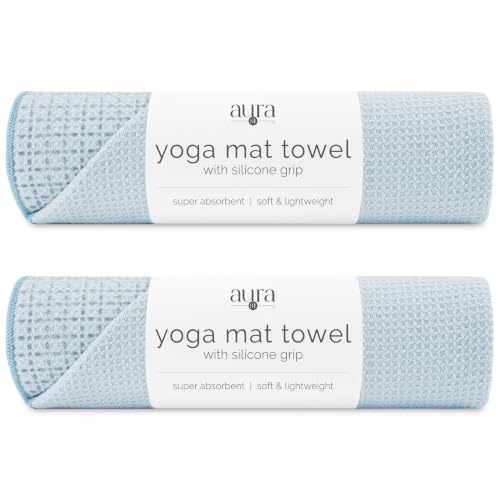 S&T INC. Aura Microfiber Yoga Mat Towel with Grip, 2 Pack, 24" x 72", Blue - color: Blue 2pk