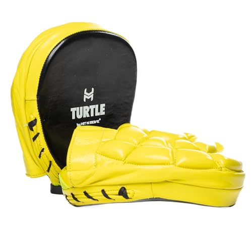 HIT N MOVE Curved Micro Turtle Boxing Mitts | Punching Pads | Sparring Gear for Boxing, MMA, Kickboxing, Muay Thai, Martial Arts Training Equipment, Genuine Leather, High-Performance Mitts - color: Yellow