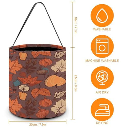 Halloween Trick Or Treat Bags With Handles Collapsible Candy Bucket Reusable Fall Printed Goody Bucket For Holiday Party Gifts - color: Fall