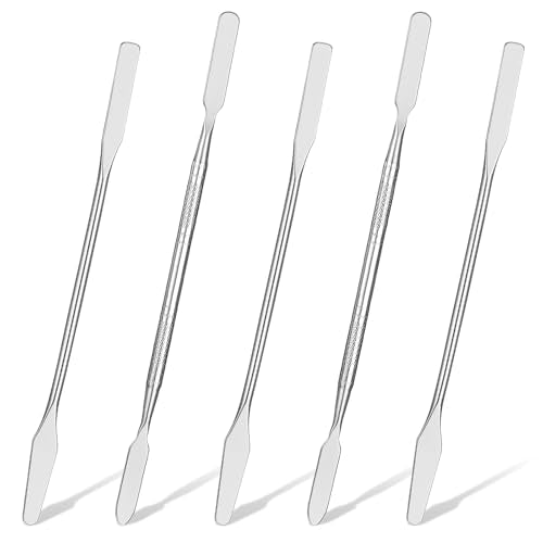 5 PCS Metal Makeup Spatula Stainless Steel Foundation Spatula Cosmetic Mixer Depotting Makeup Palette Tool Multi-functional Long Make up Spatulas Tool for Women