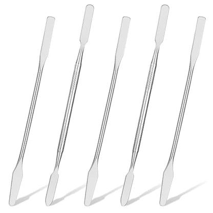 5 PCS Metal Makeup Spatula Stainless Steel Foundation Spatula Cosmetic Mixer Depotting Makeup Palette Tool Multi-functional Long Make up Spatulas Tool for Women