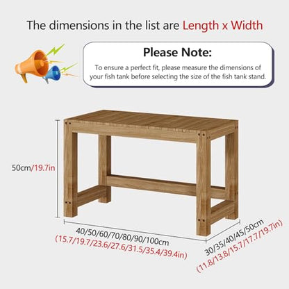 Solid Wood Fish Tank Stand with Non-Slip Pads, Customizable Size 60x30cm, Sturdy Indoor Storage Rack for Home, Office & Hotel Aquarium Display