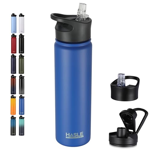 HASLE OUTFITTERS Insulated Water Bottle 22 oz Double Wall Stainless Steel Water Bottle Wide Mouth with Straw Lid & Spout Lid Keeps Cold or Hot(Royal Blue,1) - color: Royal Blue, size: 22 Ounces