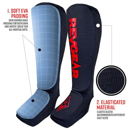 Revgear Dominator Muay Thai Shin Guard, MMA, Kickboxing. Cloth with Instep - color: Black, size: X-Small