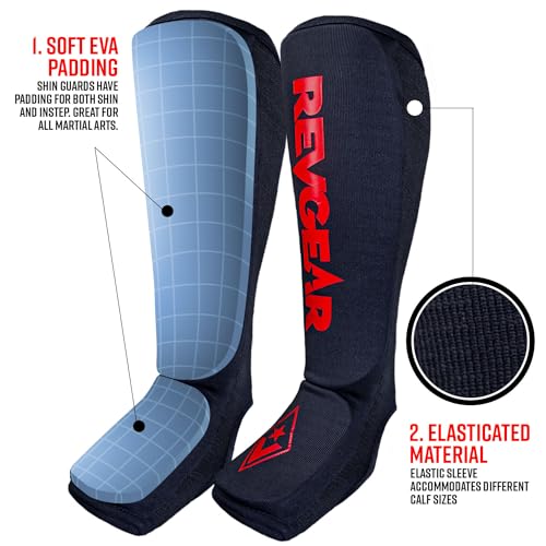 Revgear Dominator Muay Thai Shin Guard, MMA, Kickboxing. Cloth with Instep - color: Black, size: Small