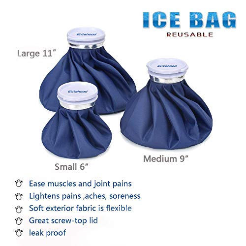 elitehood Reusable Ice Bags for Injuries, Refillable Ice Pack Hot Water Bag | Hot & Cold Therapy and Pain Relief with Elastic Breathable Support Wrap, 3 Sizes (6"/9"/11"), (for Hot Therapy is 50-60℃)