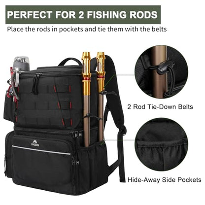 MATEIN Fishing Backpack, Water Resistant Tackle Storage Bag with Rod Holders & Cooler, Fishing Gifts for Men