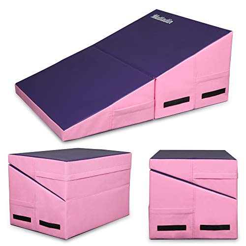 Matladin Incline Gymnastics Wedge Mat, Folding Gymnastics Mat for Kids Girls Home Training Exercise - color: Purple+Pink, size: 32.7 in x 23.6in