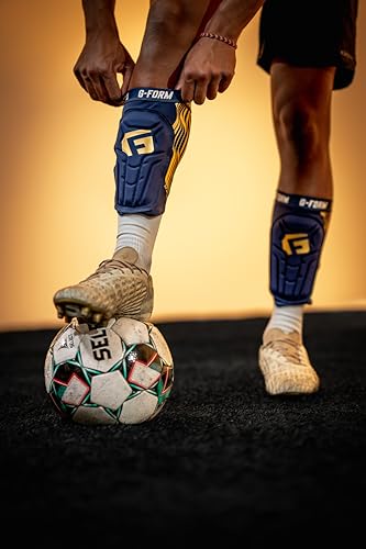 G-Form V2 Shin Guards NOCSAE, Adult - color: Navy/Gold, size: Medium